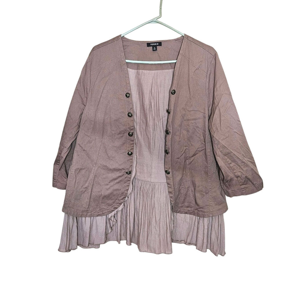 Torrid Size 2 Vanity Sizing Cotton Open Front Cardigan Buttons Frill